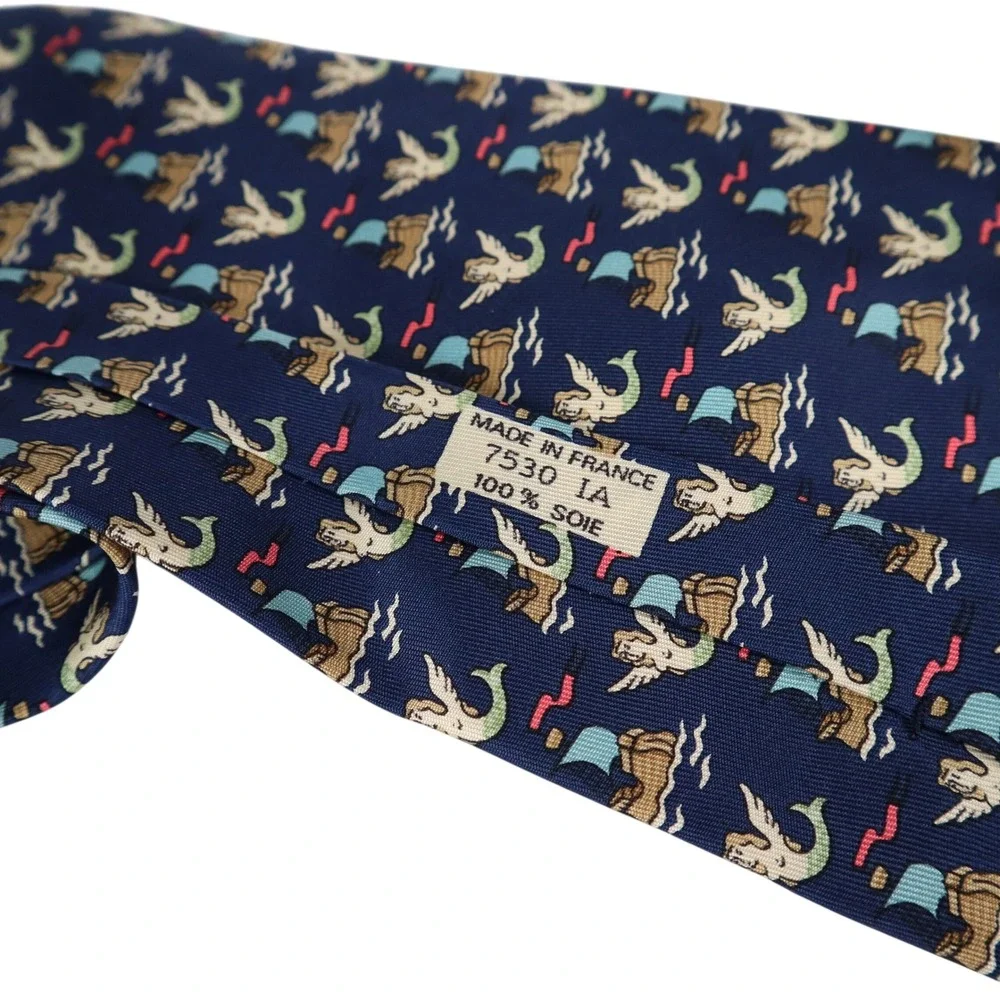 Hermès‎ Silk Tie Navy Winged Mythological Creatures Chimera Novelty France 7530